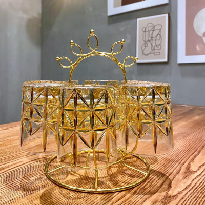 Set 6 Cốc Thuỷ Tinh Vẽ Vàng  Sang Trọng Tinh Tế 