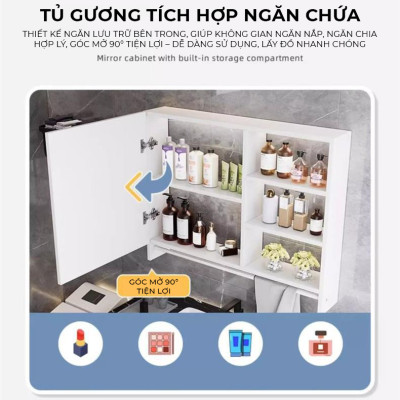 Tủ gương treo tường phòng tắm kèm kệ để đồ nhiều kích thước tiết kiệm không gian - GM207