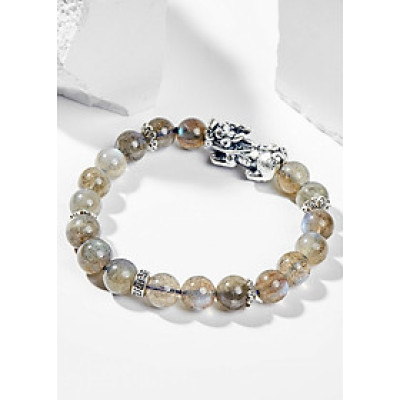 Vòng Tay Phong Thủy Nữ Đá Labradorite Phối Charm Tỳ Hưu Bạc (6mm) Nhiều Mệnh Ngọc Quý Gemstones