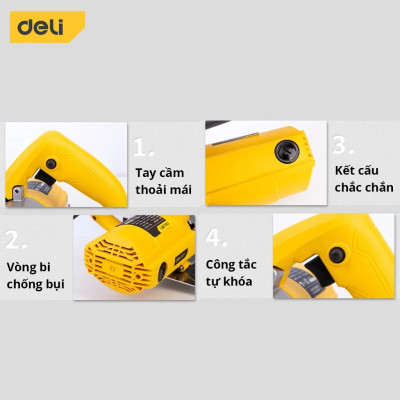 Máy Cắt Đá Deli, Công Suất Mạnh Mẽ 1250W, Động Cơ Lõi Đồng Giảm Tiếng Ồn, Sử Dụng Ổn ĐỊnh, Bền Bỉ DL6352