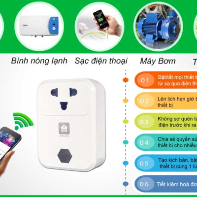 Ổ cắm thông minh Hunonic SK01. Điều khiển từ xa bằng điện thoại thông qua Wifi, Hẹn giờ tự động, Công suất tải 4000W/220V