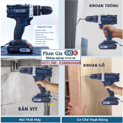 MÁY KHOAN PIN BẮT VÍT BOSHUN 72V CÓ BÚA - 3 CHỨC NĂNG - MOTOR 100% DÂY ĐỒNG - BẢO HÀNH 12 THÁNG
