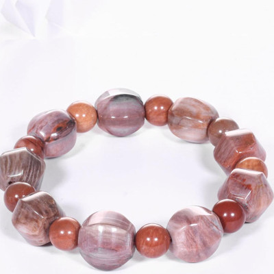 Vòng tay gỗ hóa thạch hạt lục giác viên đá 12x12.5mm mệnh hỏa, mộc - Ngọc Quý Gemstones