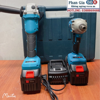 Bộ Combo 2 Máy Gồm Máy Mài Pin Và Máy Siết Bulong 199V 2 Pin 15 Cell - Động Cơ Không Chổi Than (Bảo Hành 12 Tháng)