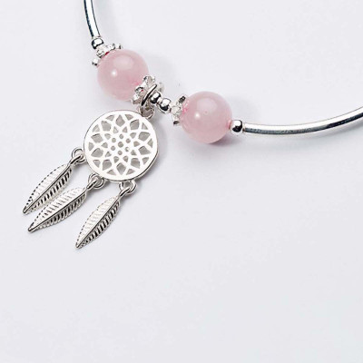 Vòng tay bạc đá thạch anh hồng charm Dreamcatcher mệnh hỏa, thổ - Ngọc Quý Gemstones