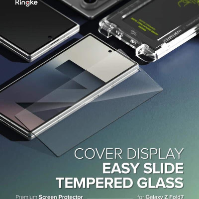[Combo 2] Dán cường lực dành cho Samsung Galaxy Z Fold 7 RINGKE Cover Display Easy Slide Tempered Glass (Màn hình ngoài) có khung trợ dán rút bụi_ Hàng chính hãng