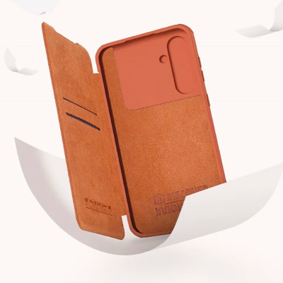 Bao da cho SamSung Galaxy S23 FE chính hãng Nillkin QIN có nắp trượt bảo vệ camera sau - Hàng chính hãng