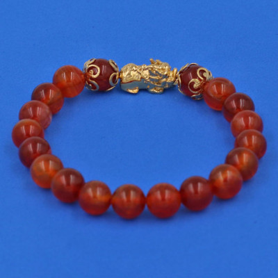 Vòng đeo tay đá Vân Rồng Đỏ 8 ly - cẩn Tỳ Hưu Phong Thủy inox vàng VVROTHHKV8 - hợp mệnh Hỏa, mệnh Thổ