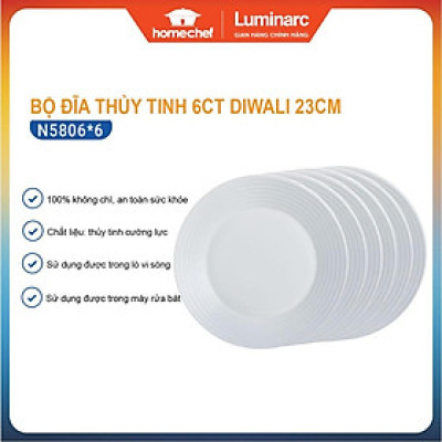 Bộ 6 đĩa (dĩa) thủy tinh Luminarc Harena sâu lòng 23cm N5806*6, dùng lò vi sóng| Hàng chính hãng