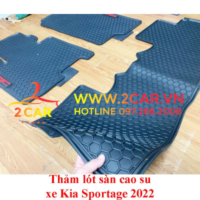 Thảm sàn, Thảm lót sàn xe KIA Sportage 2022 cao su đúc, vân tổ ong, không mùi, MẪU chữ đỏ