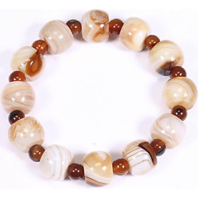 Vòng tay đá mã não (Agate) vàng viên hình trống 13x10mm mệnh thủy, kim - Ngọc Quý Gemstones