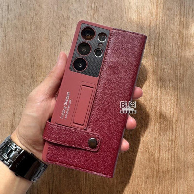 Bao Da Cao Cấp Cho Samsung Galaxy S25 Ultra / S24 Ultra Có Giá Đỡ , Ngăn Để Thẻ , Quai Gài , Bảo Vệ Camera