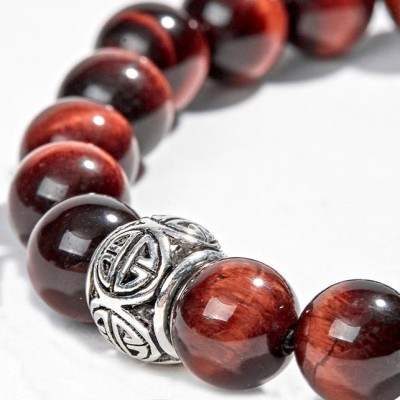 Vòng thạch anh mắt hổ Nâu đỏ Phối Charm Bạc (8mm) Ngọc Quý Gemstones