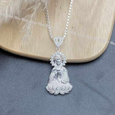 Mặt Dây Chuyền Nam Nữ Bạc Ta Hình Phật Bà Quan Thế Âm Bồ Tát Đính Đá Nhân Tạo Cao Cấp Chính Hãng Bạc Hiểu Minh MDN485