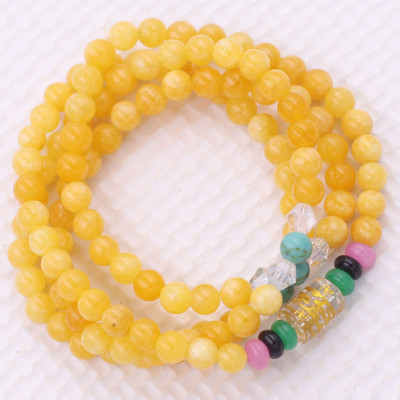 Vòng chuỗi 108 hạt đá ngọc tủy vàng charm lục tự chân ngôn - hạt 8 ly ( size lớn ), vòng chuỗi niệm Phật, vòng chuỗi đeo tay