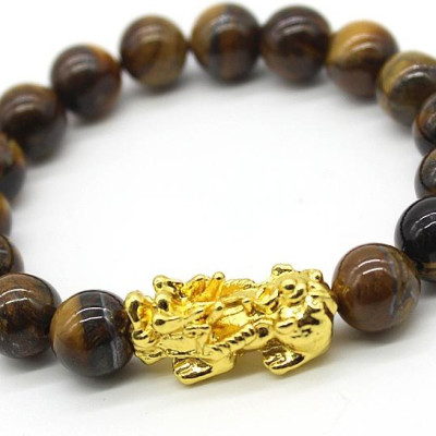 Combo Vòng Đeo Tay phong thủy đá Mắt Hổ tự nhiên, đính Tì Hưu, Kèm hộp đựng lót lụa vàng.