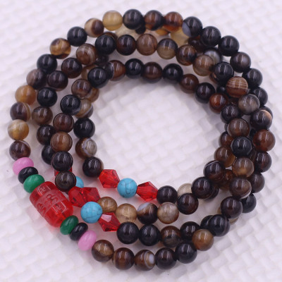 Vòng chuỗi 108 hạt mã não nâu sọc charm lục tự kim ngôn - hạt 8 ly ( size lớn ), vòng chuỗi niệm Phật, vòng chuỗi đeo tay