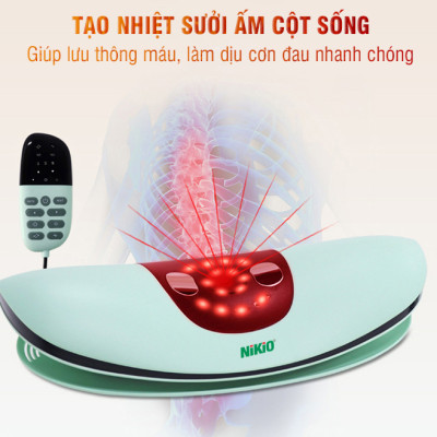 Máy Massage Lưng Và Thắt Lưng Nikio NK-158 - Công Nghệ Mát Xa Cải Tiến 4in1: Nhiệt Nóng, Xung Điện, Rung, Túi Khí - Hỗ Trợ Điều Trị Thoát Vị Đĩa Đệm, Thoái Hóa, Đau Cột Sống Lưng - Dòng Không Dây Pin Sạc, Có Remote Điều Khiển