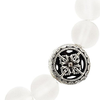 Vòng Tay Đá Nham Thạch Mix Thạch Anh Trắng Mệnh Thủy Charm Hoa Tuyết Laliz NR.01