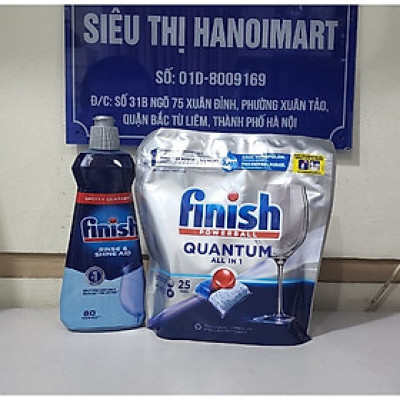 Combo viên rửa bát finish quantum 25 viên all in 1 + Nước làm bóng finish 400ml