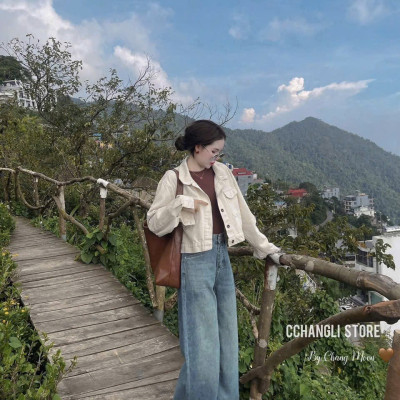 Áo Khoác Jean Nữ Màu Trắng Dáng Basic Dễ Phối