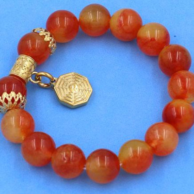 Vòng tay chuỗi Đá Ngọc Tủy size 12 ly - Vòng tay Bát Quái vàng phối charm - không đen, không bay màu