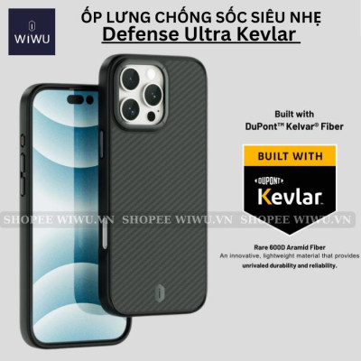 Ốp Lưng cho iPhone 16 Pro Max hiệu WI WU Kevlar Siêu Nhẹ Chống Sốc Theo Tiêu Chuẩn Quân Đội, Chống Bám Vân Viền Camera Kim Loại - Hàng chính hãng