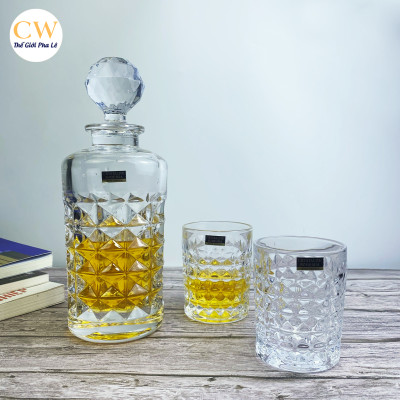 Bộ Bình Ly Rượu Mạnh Whisky Pha Lê Tiệp Khắc Chính Hãng Bohemia Crystalite Diamond