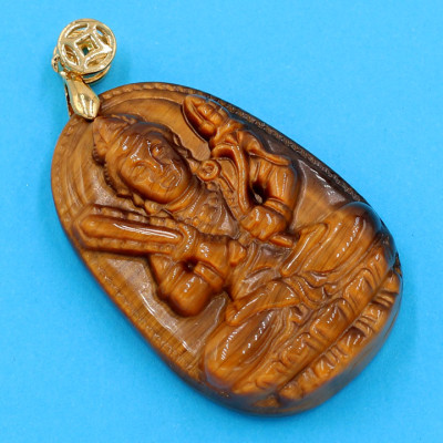 Mặt dây chuyền Phật Hư Không Tạng bồ tát - đá mắt hổ 5cm - kèm hộp nhung - tuổi Sửu, Dần