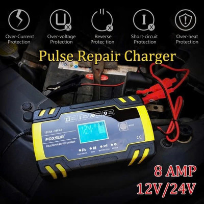 Hàng Nhật - Sạc Ắc Quy Foxsur Thông Minh 12V–24V - 150Ah - Tự Ngắt, Khử Sunfat, Phục Hồi Ắc Quy Siêu Hiệu Quả , đèn ốp trần