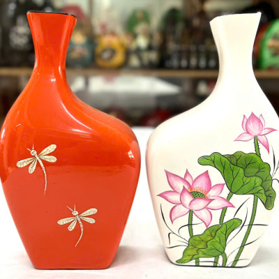 Bình hoa sơn mài - Bình cong size 30x17x10 cm /  Nghệ Thuật- Sang Trọng- Độc Đáo