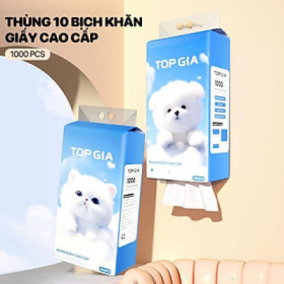 Thùng 10 bịch giấy treo đa năng 4 lớp 1000 tờ GiaGia, Top Gia, Khăn rút vệ sinh treo tường