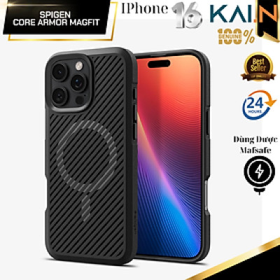 Ốp Lưng Spigen Sạc từ tính cho iPhone 16 Pro Max/ 16 Pro, SPIGEN CORE ARMOR MAGFIT MATTE BLACK Chống Sốc_ Hàng Chính Hãng