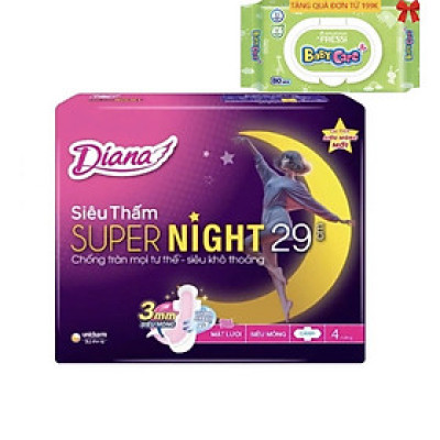 Lốc 6 Gói Băng Vệ Sinh Diana Supernight 29cm ban đêm 4 miếng- Date luôn mới