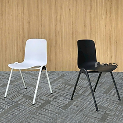 Ghế nhà hàng thân nhựa CC1588-S nhựa PP trắng đen chân sắt sơn tĩnh điện xếp chồng được