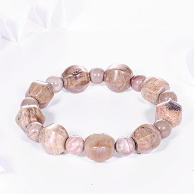 Vòng tay gỗ hóa thạch hạt lục giác viên đá 12x12.5mm mệnh hỏa, mộc - Ngọc Quý Gemstones