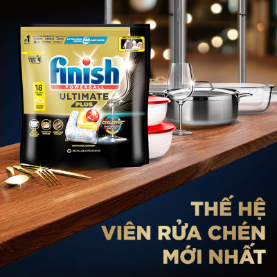Combo 2 Viên rửa chén Finish Ultimate 18 viên + Nước làm bóng Finish 500ml + Muối rửa chén Finish 1kg