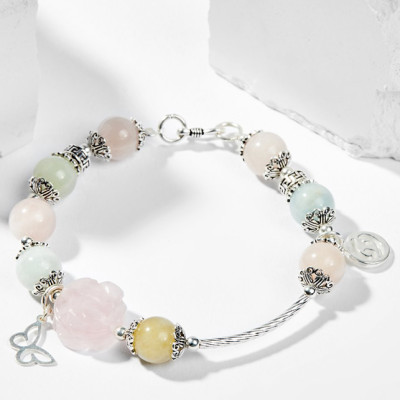 Vòng Tay Phong Thủy Nữ Đá Beryl Phối Hoa Mẫu Đơn (9mm) Nhiều Mệnh Ngọc Quý Gemstones