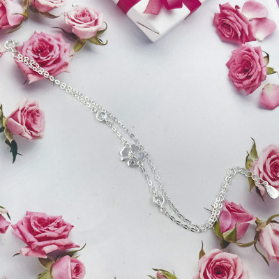 Vòng Tay Nữ Bạc 925 Dây Kép Cỏ 4 Lá May Mắn Đính Đá Cao Cấp BẠC HIỂU MINH LTU552