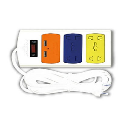 Ổ Cắm Điện Nối Dài Robot 2 Ổ 5 Chấu (Có Nắp Che) Và Cổng Sạc USB - Hàng Chính Hãng