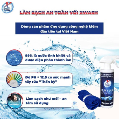 [CHÍNH HÃNG] 2 CHAI 500ML: XWash - Xịt tẩy rửa, khử mùi nội thất ô tô KHÔNG HÓA CHẤT - Tặng khăn lông cừu cao cấp
