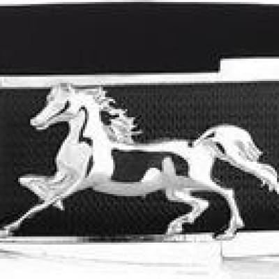 Dây nịt nam hình con ngựa DN35 - Dây Đen, Mặt Bạc