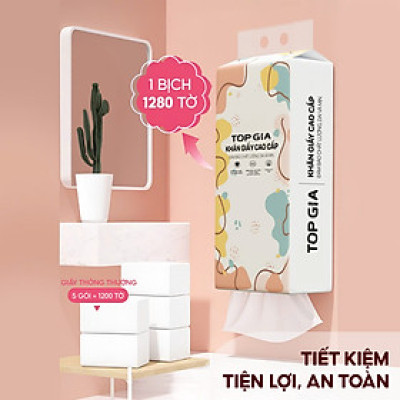Giấy vệ sinh treo tường TopGia đa sắc, bột gỗ nguyên chất, 1280 tờ 4 lớp thùng 4 bịch