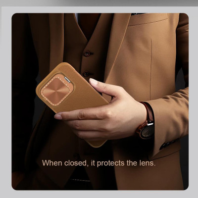 Bao da cho iPhone 16 Pro Max - 16 Pro NILLKIN QIN PROP - bảo vệ Camera kiêm giá đỡ - Hàng chính hãng