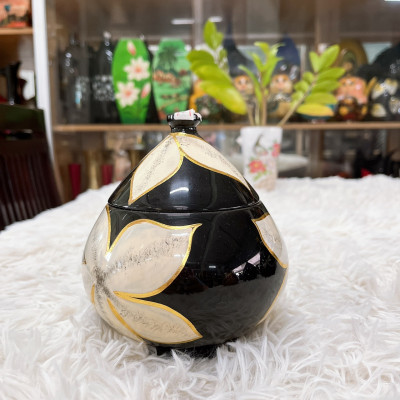 Hủ mận sơn mài Thanh Bình Lê họa tiết phong phú đựng kẹo mứt, trang trí văn phòng, nhà cửa, làm quà tặng ý nghĩa