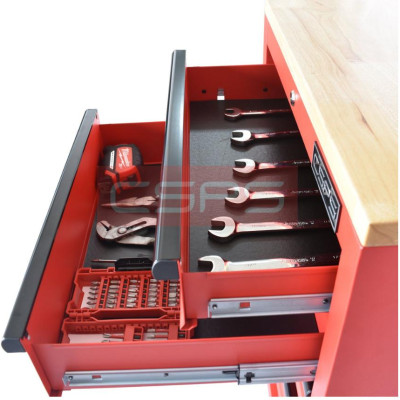 Bộ 2 Tủ dụng cụ CSPS 122cm 08 hộc kéo màu đỏ mặt ván gỗ kèm vách lưới