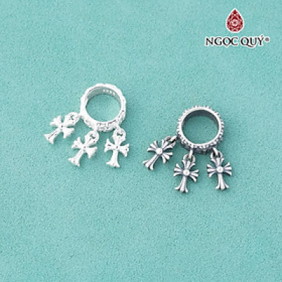 Charm bạc tròn lồng hạt có Thập giá treo - Ngọc Quý Gemstones