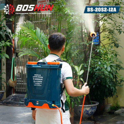 Máy Phun Thuốc Pin Lithium Boshun BS-20S2-12A, Dung tích 20L - Bơm đôi - Nạp 1 lần phun 30 bình - Bảo hành 12 tháng