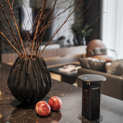 Ổ điện âm bàn đảo bếp hình trụ Sinoamigo SMT-4, nâng hạ tự động, tích hợp sạc không dây - Hàng nhập khẩu chính hãng