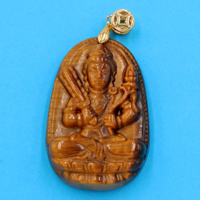 Mặt dây chuyền Phật Hư Không Tạng bồ tát - đá mắt hổ 5cm - kèm hộp nhung - tuổi Sửu, Dần